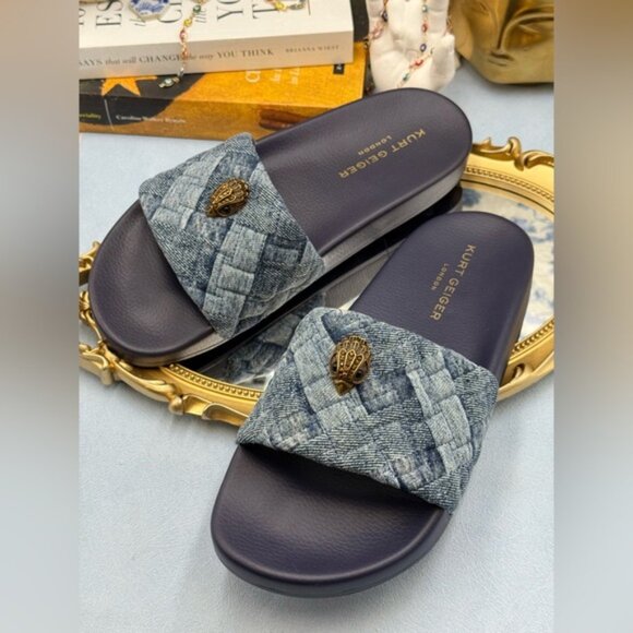 🆕 KURT GEIGER LONDON 🧿 NWOB Blue Denim Meena Eagle Slides, Sz EU 41 US10 - Picture 7 of 12